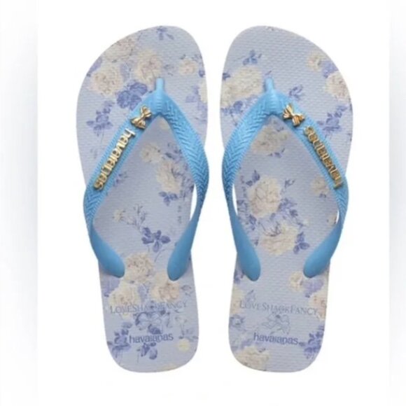 LoveShackFancy x Havaianas Flip Flops Sandals Everblooming Rosettes Blue NIB NEW - Picture 2 of 10